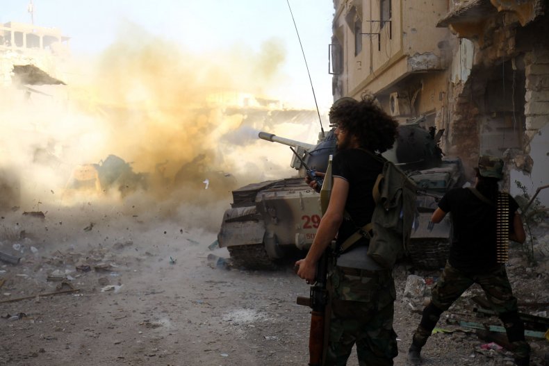 LNA soldiers fight in Benghazi Libya