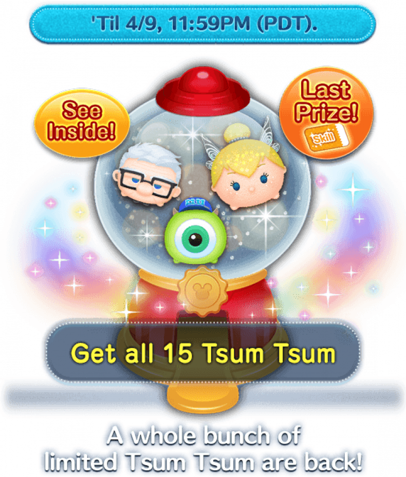 Disney, tsum, tsum, april, 2018, event, calendar, tangled, storybook, new, pick up capsule, lucky time capsule week 1