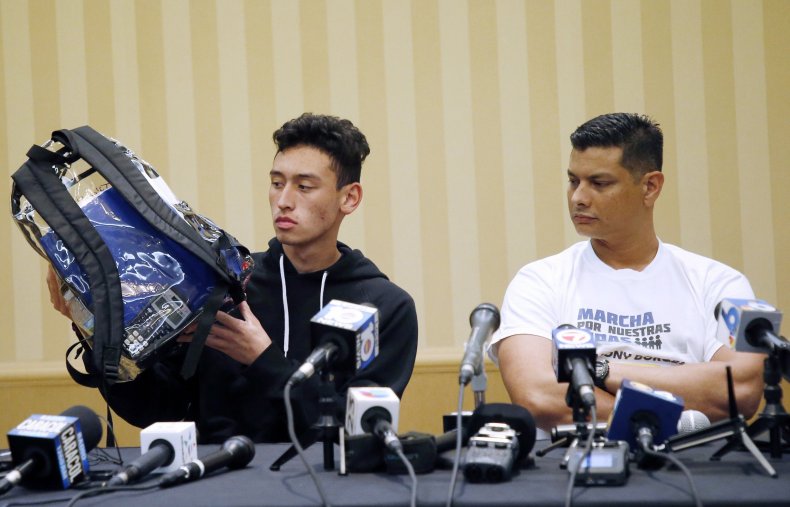 clear backpack shown at news conference