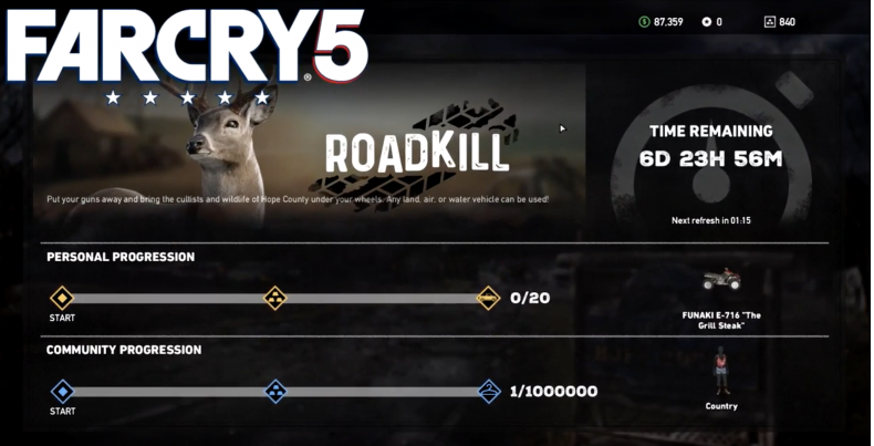 far cry 5 live event roadkill rewards how to get complete all community Funaki E-716 ‘The Grill Steak” Quad Vehicle skin outfit
