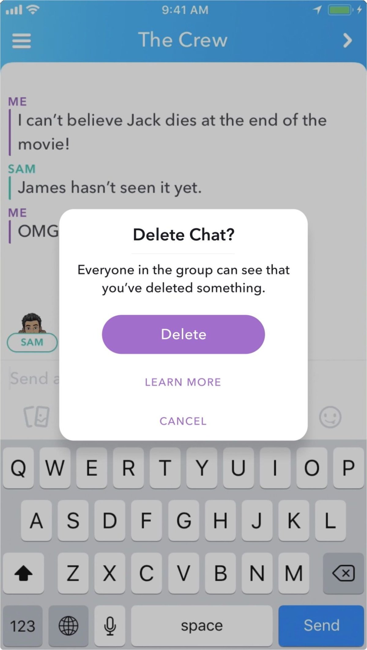 snapchat delete message